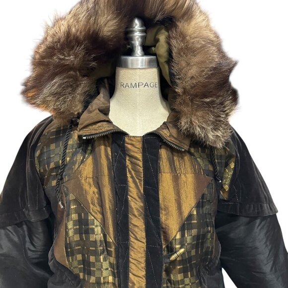 Vintage 1980s Braetan Patchwork Winter Coat with Faux Fur Hood – Size S - Picture 7 of 8